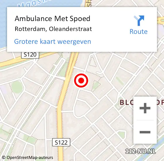 Locatie op kaart van de 112 melding: Ambulance Met Spoed Naar Rotterdam, Oleanderstraat op 11 juni 2019 12:30