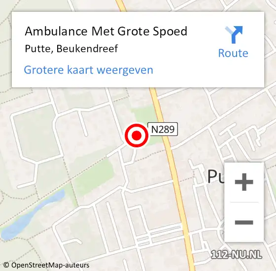 Locatie op kaart van de 112 melding: Ambulance Met Grote Spoed Naar Putte, Beukendreef op 11 juni 2019 12:41