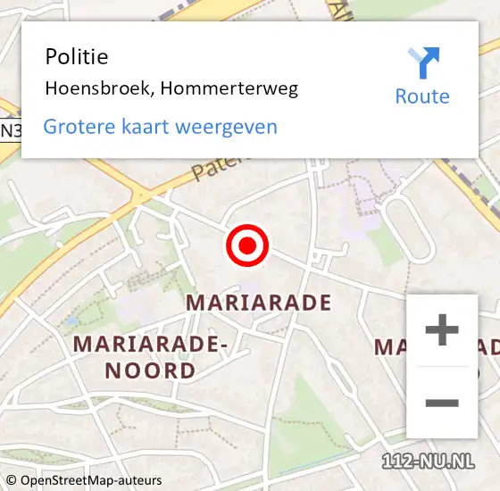 Locatie op kaart van de 112 melding: Politie Hoensbroek, Hommerterweg op 11 juni 2019 13:47