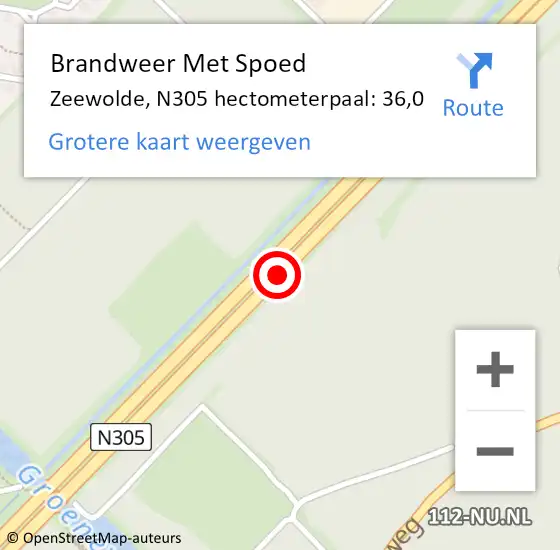 Locatie op kaart van de 112 melding: Brandweer Met Spoed Naar Zeewolde, N305 hectometerpaal: 36,0 op 11 juni 2019 13:50