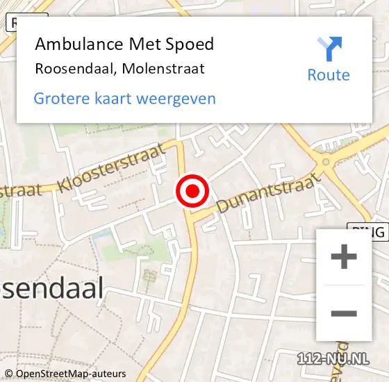 Locatie op kaart van de 112 melding: Ambulance Met Spoed Naar Roosendaal, Molenstraat op 11 juni 2019 14:18
