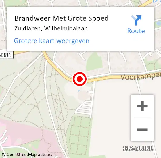 Locatie op kaart van de 112 melding: Brandweer Met Grote Spoed Naar Zuidlaren, Wilhelminalaan op 11 juni 2019 15:04