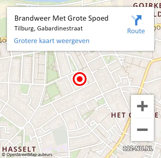 Locatie op kaart van de 112 melding: Brandweer Met Grote Spoed Naar Tilburg, Gabardinestraat op 11 juni 2019 15:10