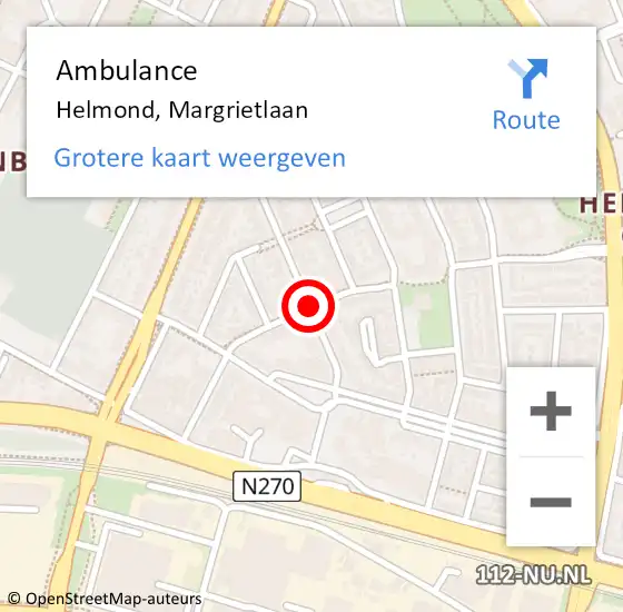 Locatie op kaart van de 112 melding: Ambulance Helmond, Margrietlaan op 11 juni 2019 15:13