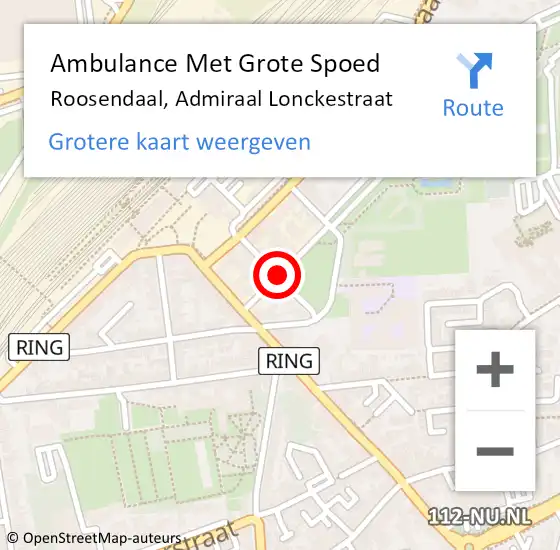 Locatie op kaart van de 112 melding: Ambulance Met Grote Spoed Naar Roosendaal, Admiraal Lonckestraat op 11 juni 2019 16:40