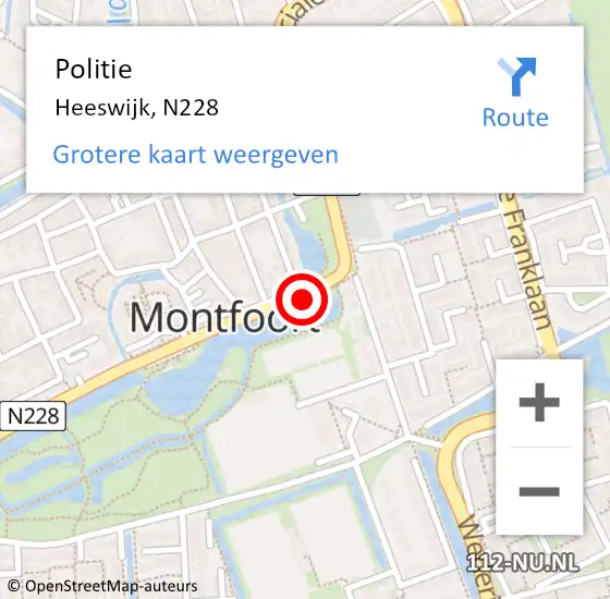 Locatie op kaart van de 112 melding: Politie Heeswijk, N228 op 11 juni 2019 17:39
