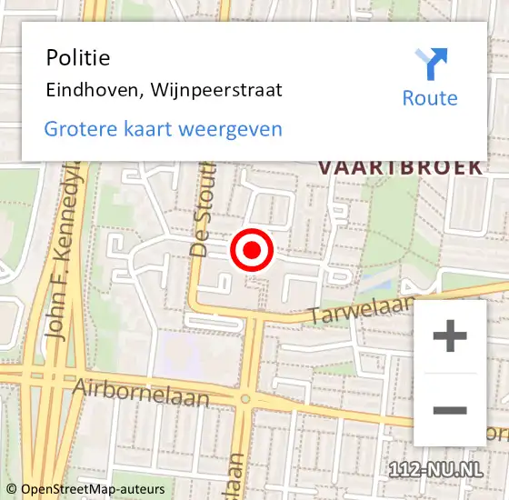 Locatie op kaart van de 112 melding: Politie Eindhoven, Wijnpeerstraat op 11 juni 2019 17:45