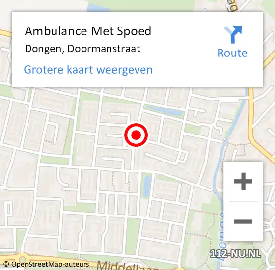 Locatie op kaart van de 112 melding: Ambulance Met Spoed Naar Dongen, Doormanstraat op 11 juni 2019 18:56