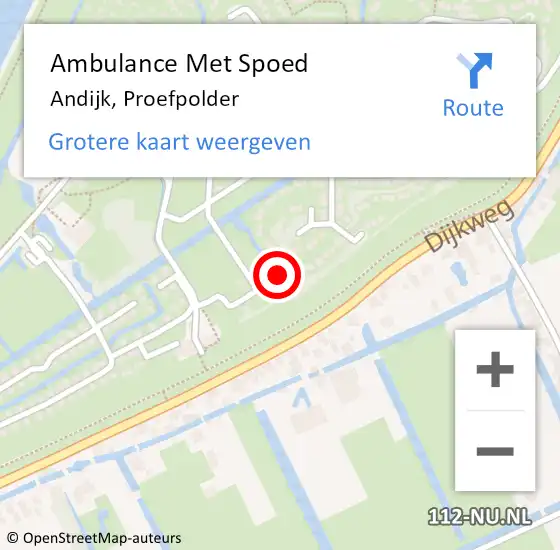 Locatie op kaart van de 112 melding: Ambulance Met Spoed Naar Andijk, Proefpolder op 11 juni 2019 19:00