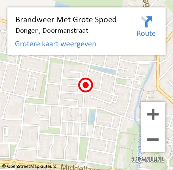 Locatie op kaart van de 112 melding: Brandweer Met Grote Spoed Naar Dongen, Doormanstraat op 11 juni 2019 19:17