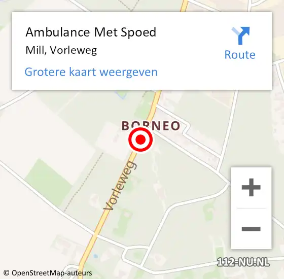 Locatie op kaart van de 112 melding: Ambulance Met Spoed Naar Mill, Vorleweg op 11 juni 2019 19:35