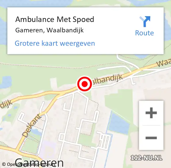 Locatie op kaart van de 112 melding: Ambulance Met Spoed Naar Gameren, Waalbandijk op 11 juni 2019 19:52
