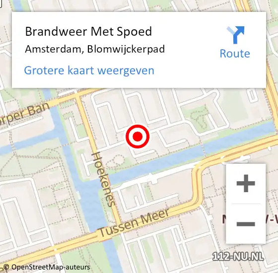 Locatie op kaart van de 112 melding: Brandweer Met Spoed Naar Amsterdam, Blomwijckerpad op 11 juni 2019 19:53