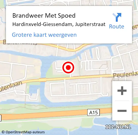 Locatie op kaart van de 112 melding: Brandweer Met Spoed Naar Hardinxveld-Giessendam, Jupiterstraat op 11 juni 2019 21:23