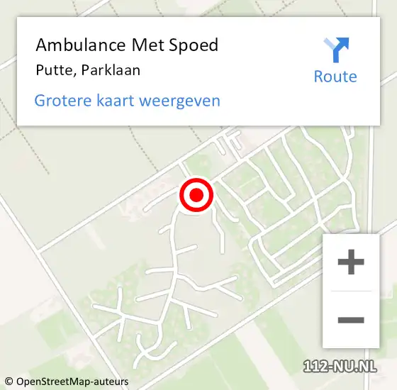 Locatie op kaart van de 112 melding: Ambulance Met Spoed Naar Putte, Parklaan op 12 juni 2019 00:14