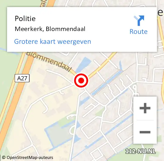 Locatie op kaart van de 112 melding: Politie Meerkerk, Blommendaal op 12 juni 2019 00:30