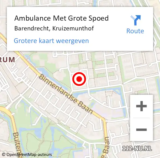 Locatie op kaart van de 112 melding: Ambulance Met Grote Spoed Naar Barendrecht, Kruizemunthof op 12 juni 2019 01:40