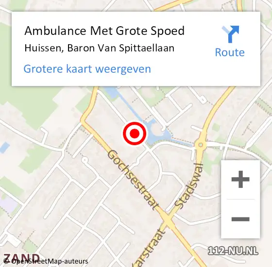 Locatie op kaart van de 112 melding: Ambulance Met Grote Spoed Naar Huissen, Baron Van Spittaellaan op 12 juni 2019 04:43