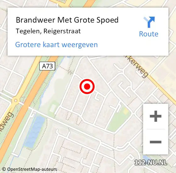 Locatie op kaart van de 112 melding: Brandweer Met Grote Spoed Naar Tegelen, Reigerstraat op 12 juni 2019 06:53