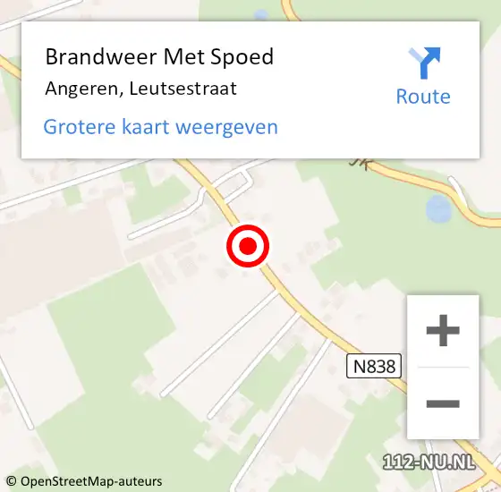 Locatie op kaart van de 112 melding: Brandweer Met Spoed Naar Angeren, Leutsestraat op 12 juni 2019 10:36