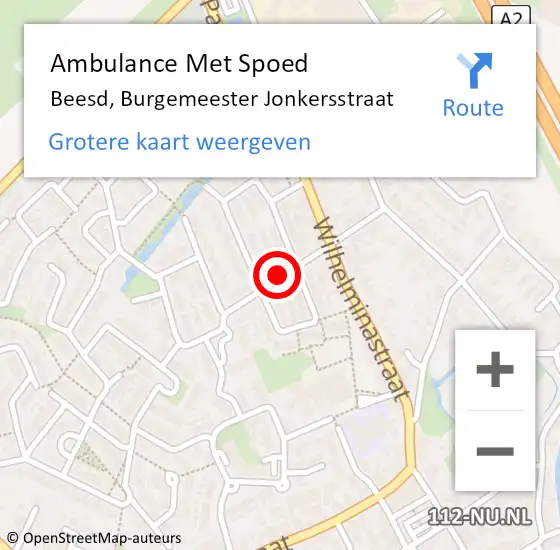 Locatie op kaart van de 112 melding: Ambulance Met Spoed Naar Beesd, Burgemeester Jonkersstraat op 12 juni 2019 11:16