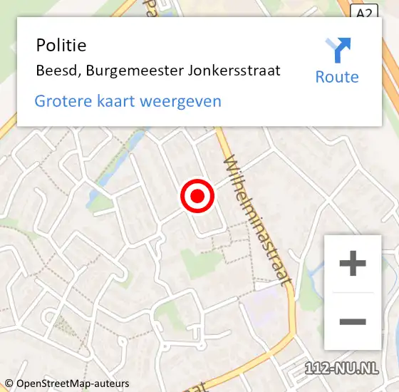 Locatie op kaart van de 112 melding: Politie Beesd, Burgemeester Jonkersstraat op 12 juni 2019 11:19