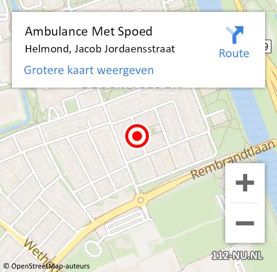 Locatie op kaart van de 112 melding: Ambulance Met Spoed Naar Helmond, Jacob Jordaensstraat op 12 juni 2019 11:59