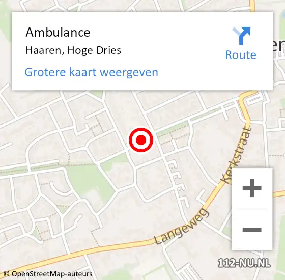 Locatie op kaart van de 112 melding: Ambulance Haaren, Hoge Dries op 12 juni 2019 12:17