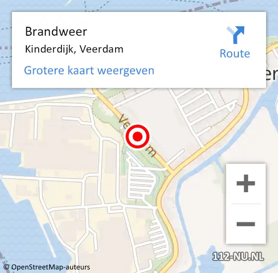 Locatie op kaart van de 112 melding: Brandweer Kinderdijk, Veerdam op 12 juni 2019 12:33