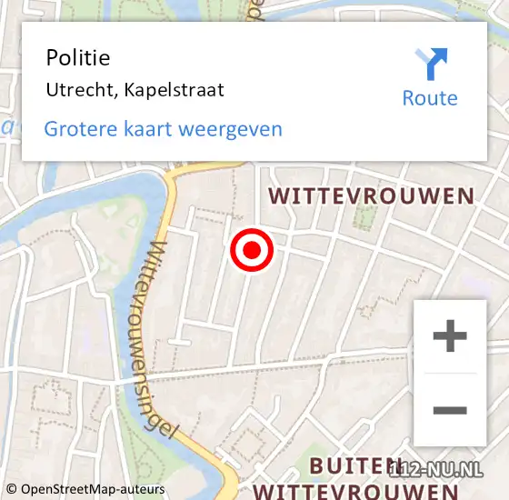 Locatie op kaart van de 112 melding: Politie Utrecht, Kapelstraat op 12 juni 2019 13:09