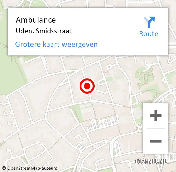 Locatie op kaart van de 112 melding: Ambulance Uden, Smidsstraat op 12 juni 2019 13:14