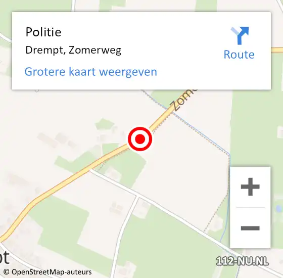 Locatie op kaart van de 112 melding: Politie Drempt, Zomerweg op 12 juni 2019 13:35