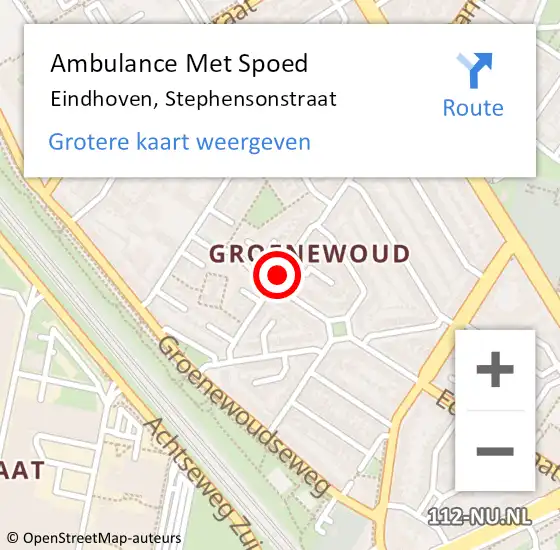 Locatie op kaart van de 112 melding: Ambulance Met Spoed Naar Eindhoven, Stephensonstraat op 12 juni 2019 13:38