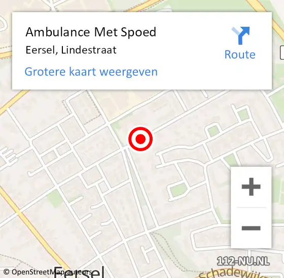 Locatie op kaart van de 112 melding: Ambulance Met Spoed Naar Eersel, Lindestraat op 12 juni 2019 13:47