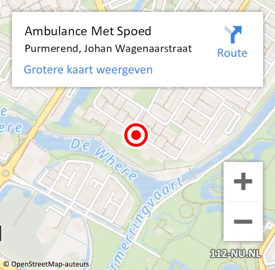 Locatie op kaart van de 112 melding: Ambulance Met Spoed Naar Purmerend, Johan Wagenaarstraat op 12 juni 2019 15:13