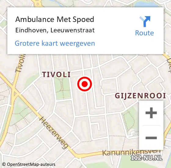 Locatie op kaart van de 112 melding: Ambulance Met Spoed Naar Eindhoven, Leeuwenstraat op 12 juni 2019 15:31