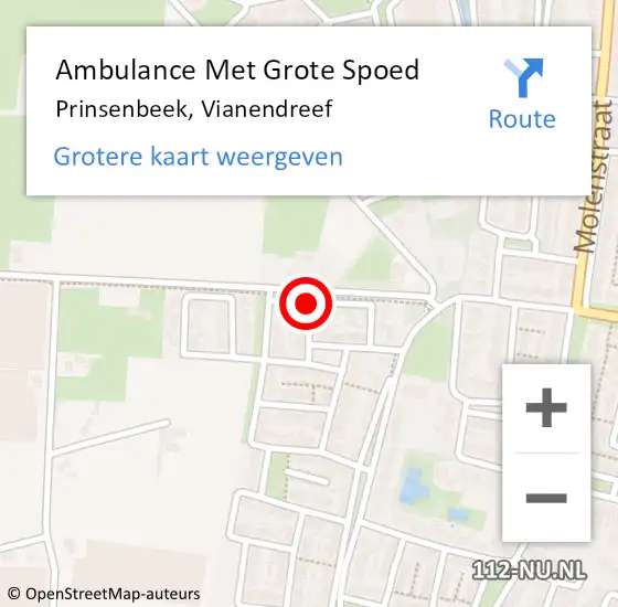 Locatie op kaart van de 112 melding: Ambulance Met Grote Spoed Naar Prinsenbeek, Vianendreef op 12 juni 2019 15:37
