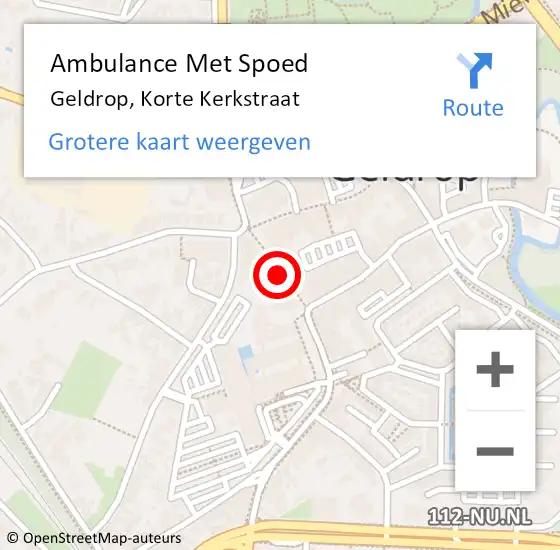 Locatie op kaart van de 112 melding: Ambulance Met Spoed Naar Geldrop, Korte Kerkstraat op 12 juni 2019 16:19