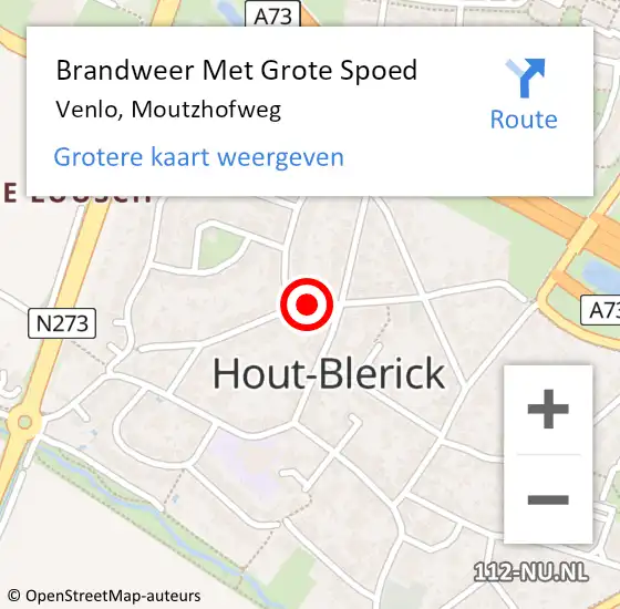 Locatie op kaart van de 112 melding: Brandweer Met Grote Spoed Naar Venlo, Moutzhofweg op 12 juni 2019 16:41