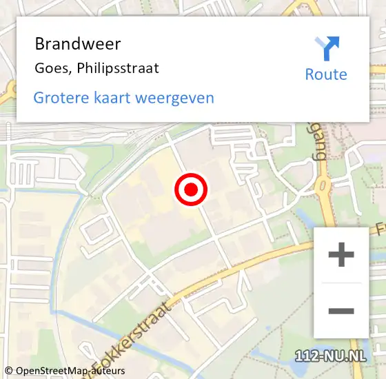 Locatie op kaart van de 112 melding: Brandweer Goes, Philipsstraat op 12 juni 2019 19:38