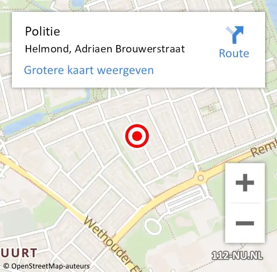 Locatie op kaart van de 112 melding: Politie Helmond, Adriaen Brouwerstraat op 12 juni 2019 20:21