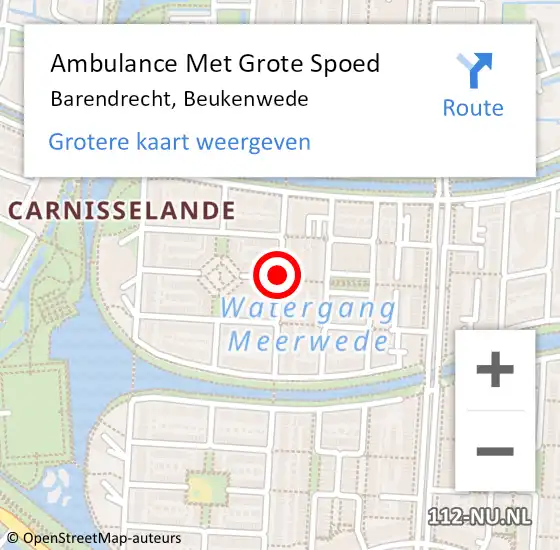 Locatie op kaart van de 112 melding: Ambulance Met Grote Spoed Naar Barendrecht, Beukenwede op 12 juni 2019 23:48