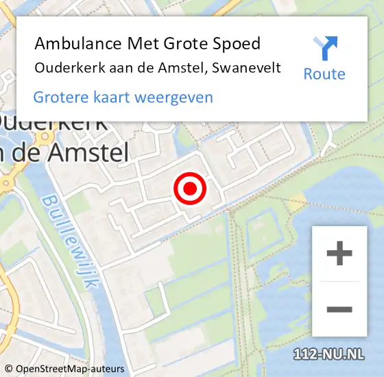 Locatie op kaart van de 112 melding: Ambulance Met Grote Spoed Naar Ouderkerk aan de Amstel, Swanevelt op 13 juni 2019 00:50