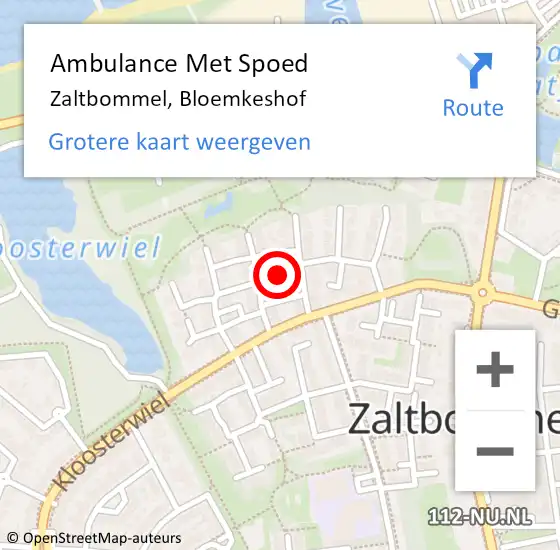 Locatie op kaart van de 112 melding: Ambulance Met Spoed Naar Zaltbommel, Bloemkeshof op 13 juni 2019 02:32