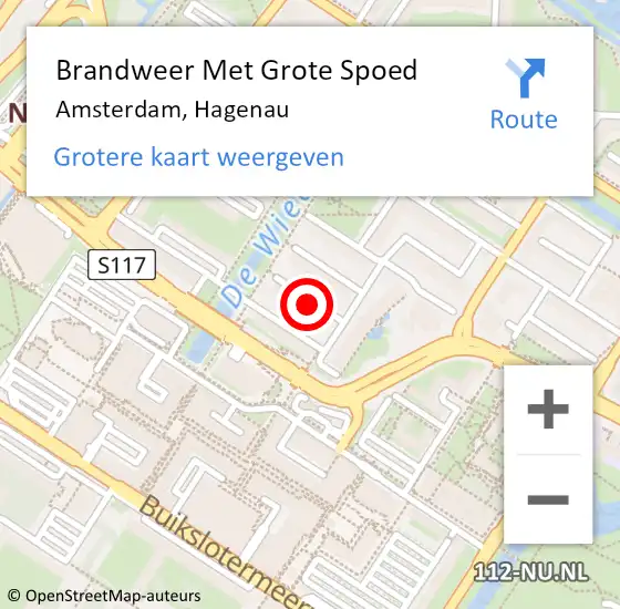 Locatie op kaart van de 112 melding: Brandweer Met Grote Spoed Naar Amsterdam, Hagenau op 13 juni 2019 03:46