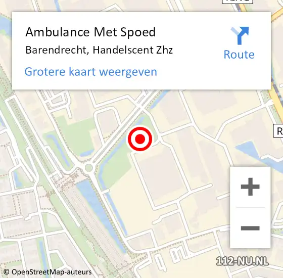 Locatie op kaart van de 112 melding: Ambulance Met Spoed Naar Barendrecht, Handelscent Zhz op 13 juni 2019 06:45