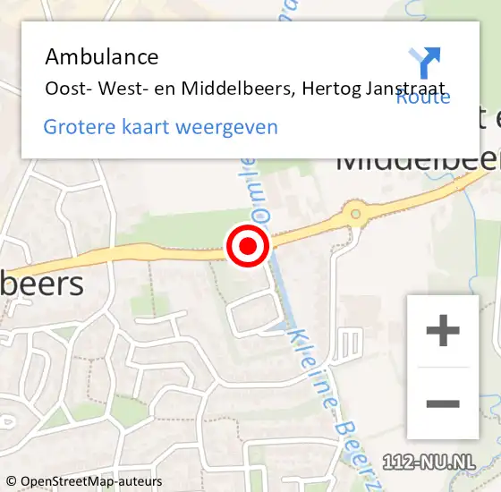 Locatie op kaart van de 112 melding: Ambulance Oost- West- en Middelbeers, Hertog Janstraat op 13 juni 2019 07:03