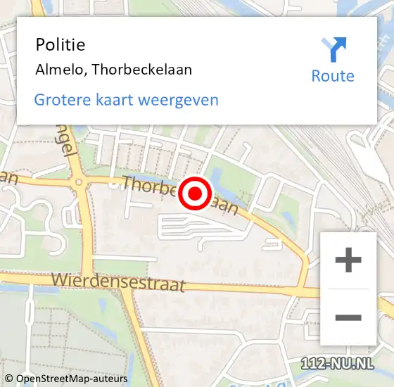Locatie op kaart van de 112 melding: Politie Almelo, Thorbeckelaan op 13 juni 2019 08:14