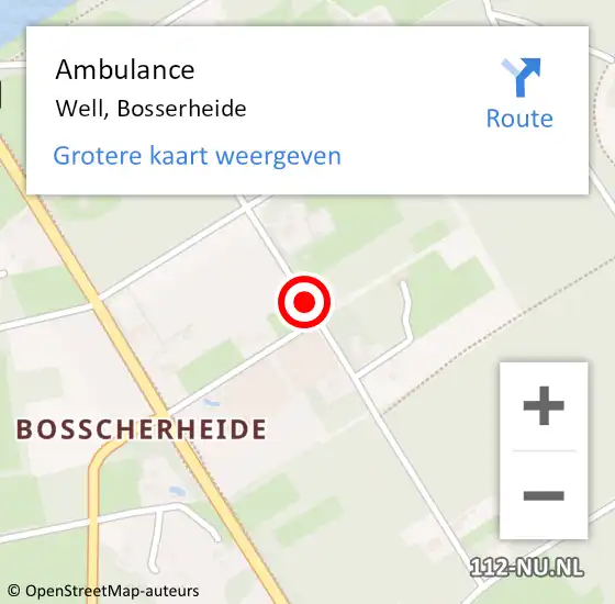 Locatie op kaart van de 112 melding: Ambulance Well, Bosserheide op 13 juni 2019 09:34