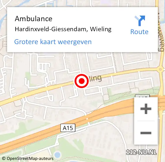 Locatie op kaart van de 112 melding: Ambulance Hardinxveld-Giessendam, Wieling op 13 juni 2019 10:20